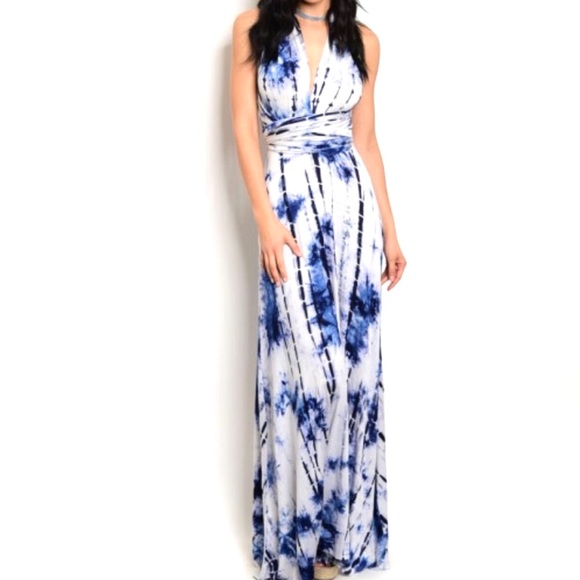 CONVERTIBLE BLUE TIE DYE MULTI-WAY MAXI DRESS-NEW - Picture 3 of 8
